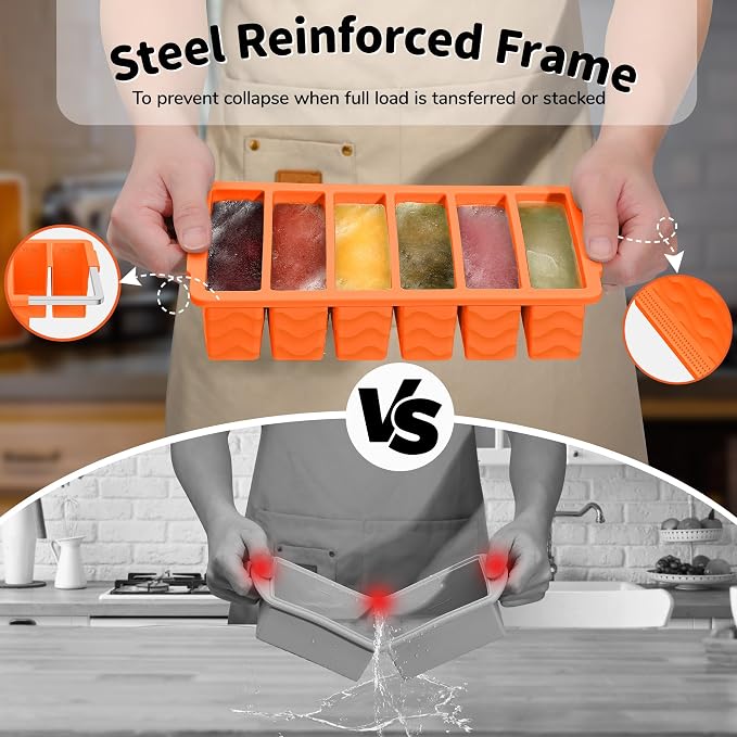 3-Pack Silicone Freezer Trays with Lid, Soup Freezer Container Molds | 2 Large 2-Cup, 4 Medium 1-Cup, 6 Small 1/2-Cup, BPA Free, Ice Cube Tray for Soup, Stews, Sauces, Meal Prep, Broth, Leftovers