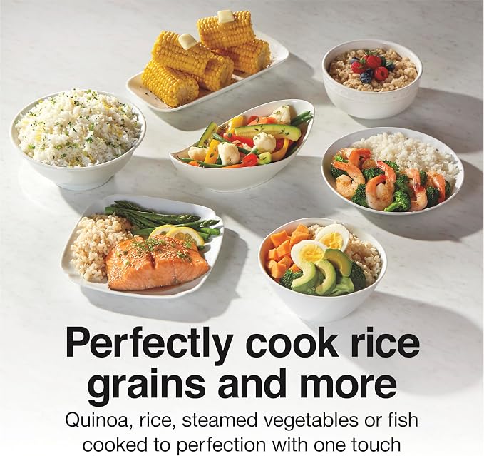 Proctor Silex Rice Cooker & Food Steamer, 10 Cups Cooked (5 Cups Uncooked) | Includes Steam and Rinsing Basket , Measuring Cup & Spatula | Easy 1 Touch Controls | White | 37533MN