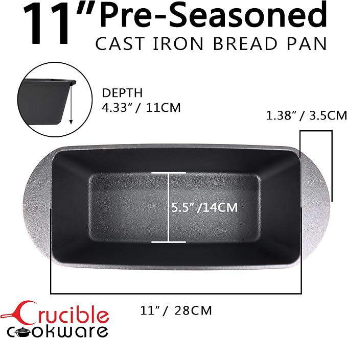 Crucible Cookware Cast Iron Bread Pan with Lid (Pre-Seasoned) – Oven Safe Form for Baking and Cooking - Loaf Pan