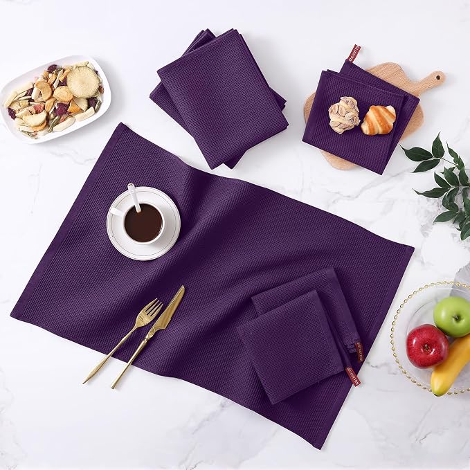Homaxy 100% Cotton Waffle Weave Dish Cloths, 6 Pack, Eggplant | Soft and Absorbent Dish Towels, 12 x 12 Inches Quick Dry Dish Rags