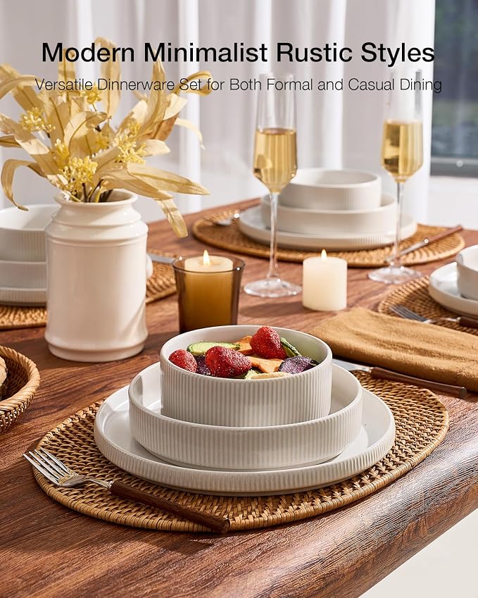 Famiware Star Stoneware Dinnerware Sets, 12-Piece Dishes for 4, Matte White | Dinner Plates, Pasta Bowls, Cereal Bowls, Dishes, Everyday & Party Use, Chip & Scratch Resistant, Microwave & Dishwasher Safe