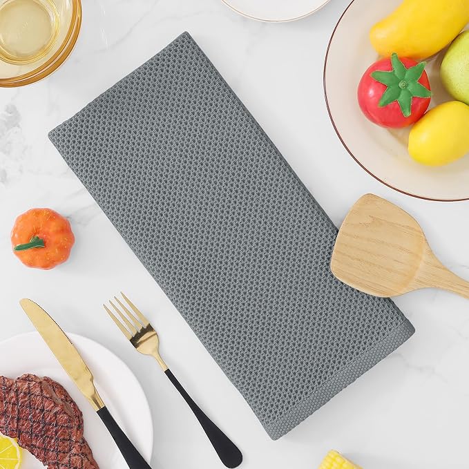 Homaxy 100% Cotton Waffle Weave Kitchen Dish Towels 4-Pack, Grey | 13 x 28 Inches, Ultra Soft Absorbent Dish Towels, Quick Drying Cleaning Towels