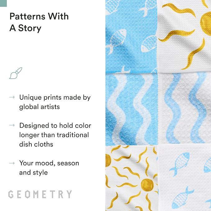 GEOMETRY Dishcloth – Spring & Summer Collection – Quick-Dry, Ultra-Absorbent, Reusable Microfiber Kitchen Towels for Drying & Cleaning - Summer Line - 6 Pieces