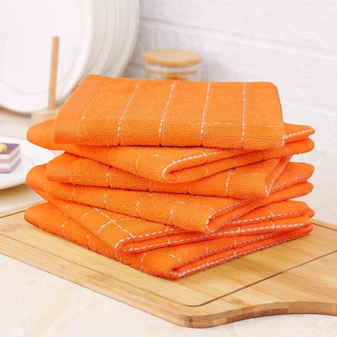 Homaxy 100% Cotton Terry Kitchen Dish Cloths, 6 Pack, Orange | Ultra Soft and Absorbent, Suitable for Drying and Washing Dishes