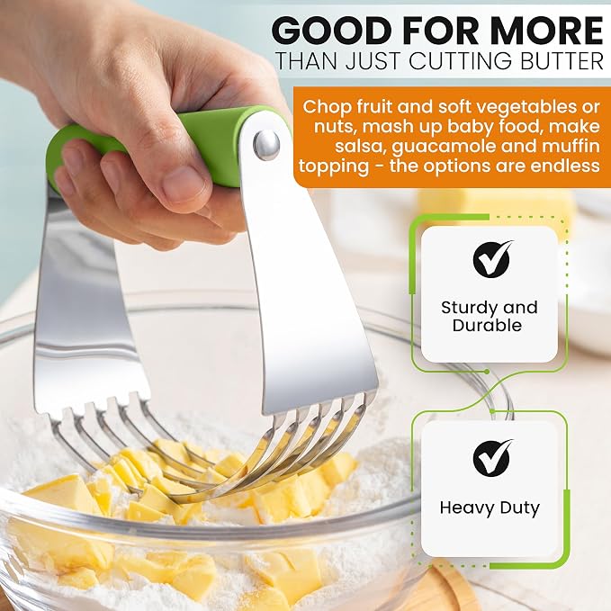 Spring Chef Large Dough Blender For Baking - Durable Pastry Blender - Green | Heavy Duty Dough Mixer Hand Tool w/ Stainless Steel Blades, Professional Pastry Cutter Tool for Easy Mixing, Dishwasher Safe