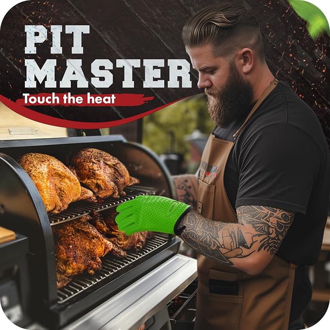 KITCHEN PERFECTION Silicone Smoker BBQ Gloves - Heat Resistant Oven Mitts | Waterproof, 5-Finger Design For A Better Grip, for Pitmasters, Meat Smoking, Grilling, Cooking, Frying Turkey | Grill Gift