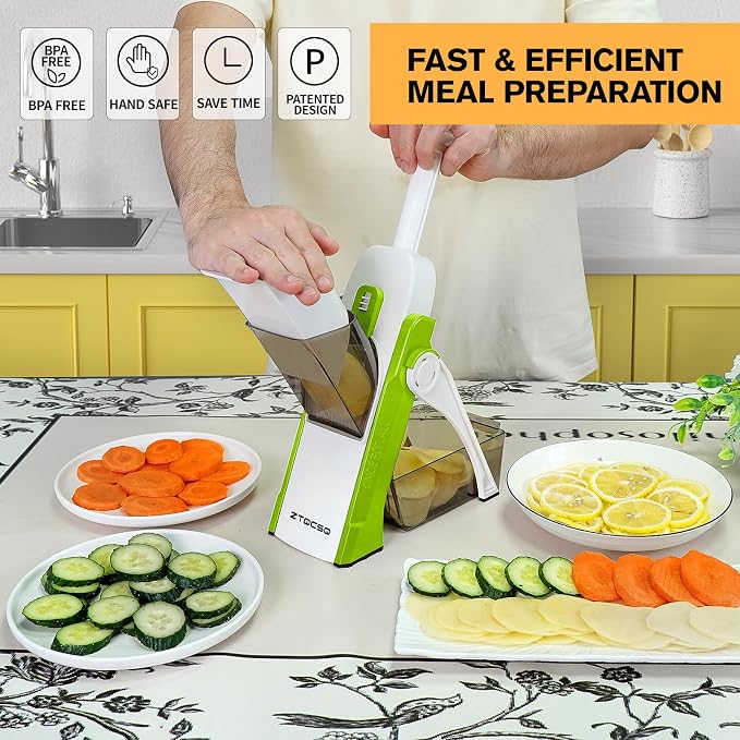 Safe Mandoline Slicer for Kitchen, Vegetable & Food Cutter (Only Slice) | Thickness Adjustable 0.1-8 mm, Potato Slicer for Chips, Easy to Clean, Storage, Kitchen Faster Slice, Dishwasher-safe (Green)
