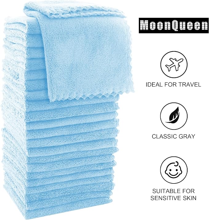 MOONQUEEN Ultra Soft Premium Washcloths Set - 12 x 12 inches - 72 Pack - Quick Drying - Highly Absorbent Coral Velvet Bathroom Wash Clothes (Aquamarine)