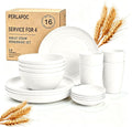 Wheat Straw Plates and Bowls Sets of 16，Unbreakable Dinnerware Sets for 4, Microwave & Dishwasher Safe Kids Dish Set for Kitchen, Outdoor, Camping, Party, RV- White