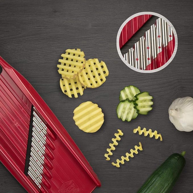 Börner Onda Waffle XXL PowerLine Vegetable Slicer (Red) • Wave Slicer for Vegetables • Wave/Waffle Cutter • Vegetable Cutter for Grilled Potatoes