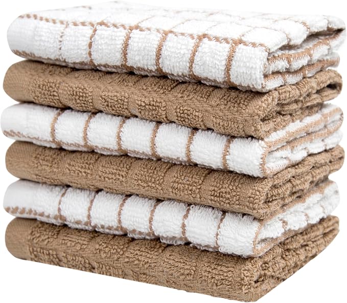 Bumble Dish Cloths (6-Pack), 100% Cotton Kitchen Towels, 12"x12" - Tan | 405 GSM | Soft, Highly Absorbent & Durable Dish Towels for Kitchen
