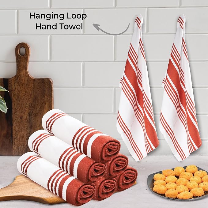 Urban Villa Kitchen Towels Cotton Dish Towels 20”x30” (Set of 6) Rust White