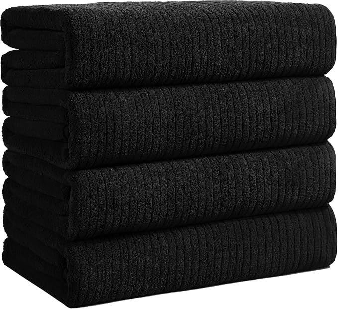 4 Pack Bath Towels Set 35 x 70in Extra Large, Ultra Soft Microfiber | Luxury Thick High Absorbent and Quick Dry Bath Sheet for Bathroom, Beach, Yoga, Sport,SPA, Fitness, Black