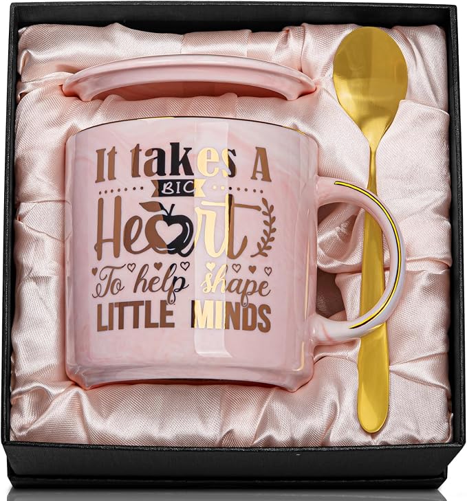 Biching Teacher Appreciation Gifts for Women, Thank You Gifts for Teachers | Best Teacher Mug, End of Year Retirement Graduation Gift from Student 14oz Ceramic Cup with Gold Print, With Spoon, Gift Box