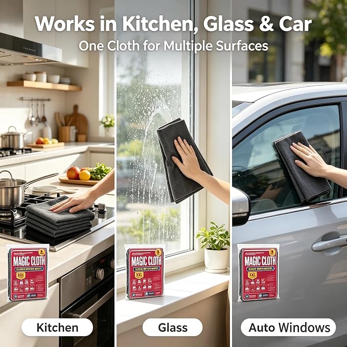 5 Pack Thickened Magic Cloth, Reusable Cleaning Rags for Glass Kitchen Car