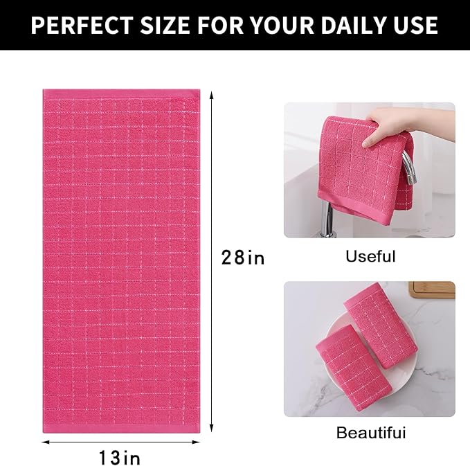 Homaxy 100% Cotton Terry Kitchen Towels, 6 Pack, Rose Red | Ultra Soft and Absorbent Dish Towels for Kitchen, Suitable for Drying and Washing Dishes