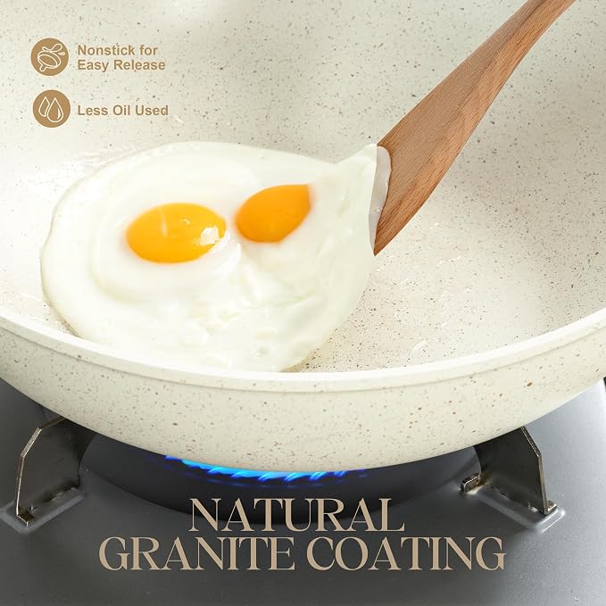 MICHELANGELO 12 Inch Wok Pan with Lid - Woks & Stir-Fry Pans Nonstick Wok with Lid, Stir Fry Pan with Cool-Touch Handle, Induction Wok Set with Stainless Steamer & Fryer Basket