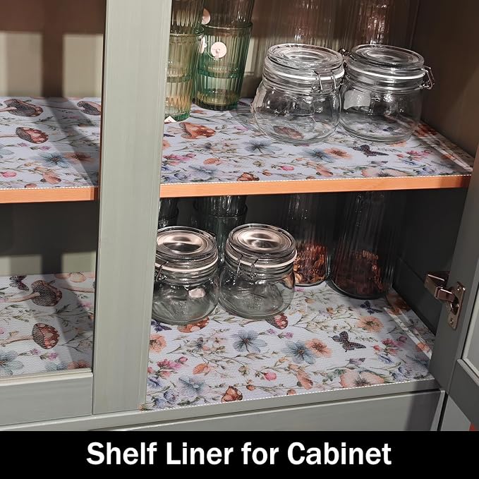 Mushroom Shelf Liners Non Adhesive and Strong Non-Slip | Shelf and Drawer Liners for Kitchen Cabinet Wire Fridge, Waterproof Shelf Drawer Liner,Easy to Clean,12IN x 10FT