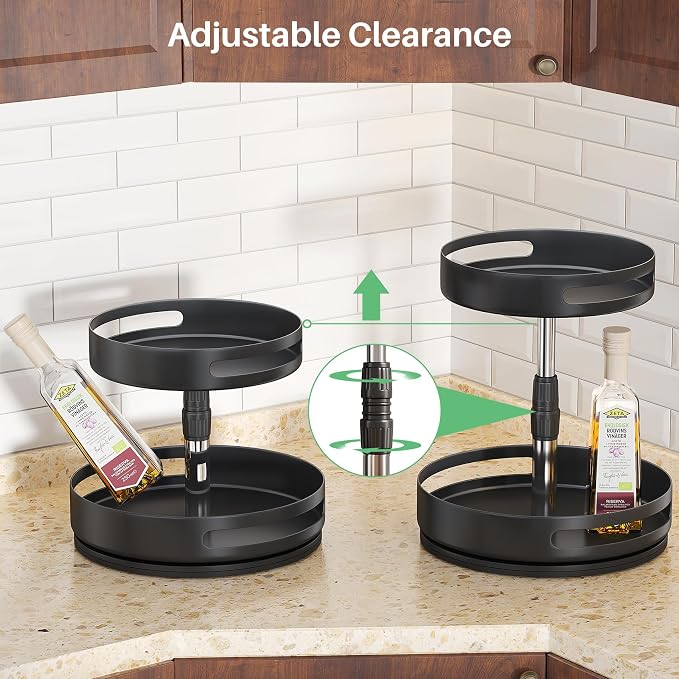Lazy Susan Spice Rack Organizer for Cabinet, 2-Tier Metal, 10 in | Height Adjustable, 360-Degree Rotation, Spice Turntable for Table Top, Kitchen Pantry