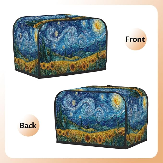 2 Slice Toaster Cover Oil Painting Galaxy Sunflowers Toaster Covers Two Slice Wide Slot Waterproof and Dustproof Covers for Wide Slot Toasters and Small Appliances Kitchen Decor Gifts