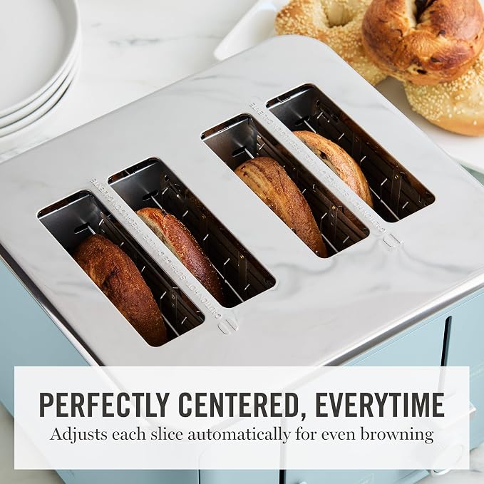 Martha Stewart 4-Slice Toaster, 3 Presets & 10 Shade Settings, Sky Blue | Gluten-Free, Bagels, Extra-Wide Self Centering Slots, Waffles & Artisan Bread, Shade Memory, Cord Wrap & Removable Crumb Tray