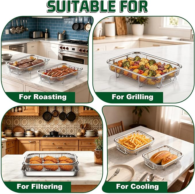 P&P CHEF 9.8 Inch Air Fryer Basket for Oven, Air Fryer Rack, 3 Pieces | Food-grade Stainless Steel Air Fryer Accessories for Frying Cooking Baking Roasting, Ideal for Fried Food, Dishwasher Safe