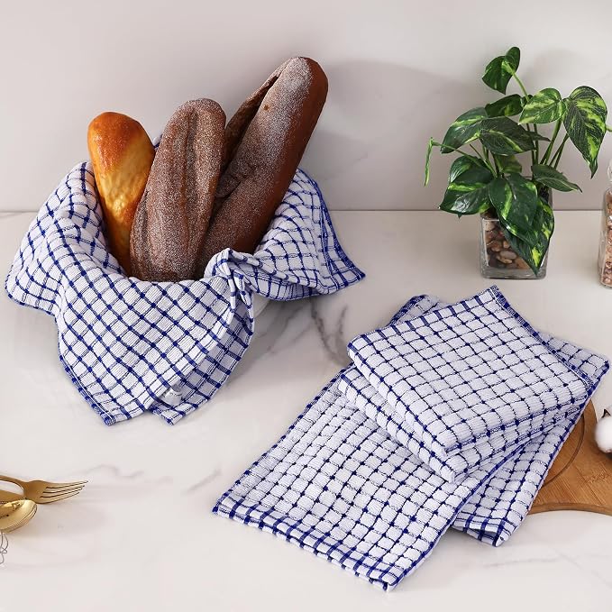 Homaxy Kitchen Towels and Dishcloths Set, Set of 16, Blue | Cotton Terry Kitchen Dish Towels, Super Soft and Absorbent Dish Cloths, 16 x 25 and 12 x 12 Inches