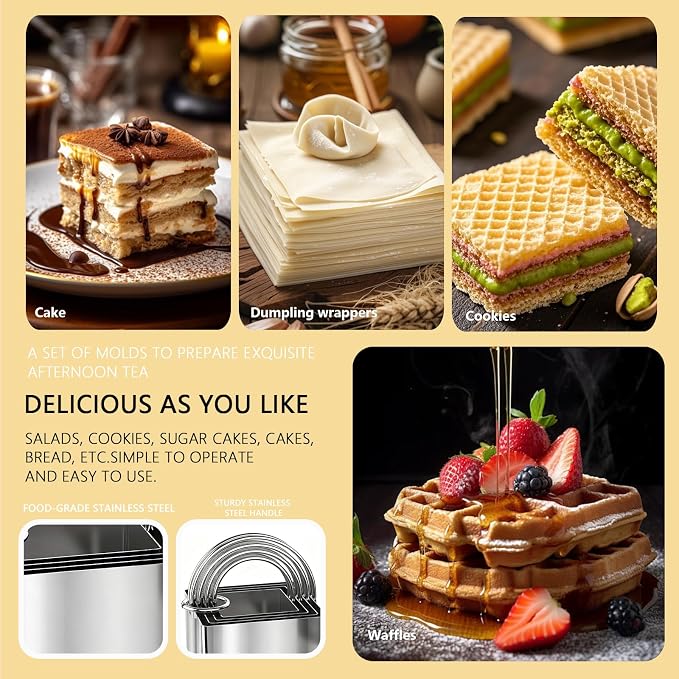 4 Pieces Square Cookie Cutters, Stainless Steel Biscuit Cutter with Handle | 2 inch, 2.25 inch, 2.75 inch, 3.15 inch, Comfortable Grip, Professional Baking Dough Cutter Tools for Biscuits, Thick Dough