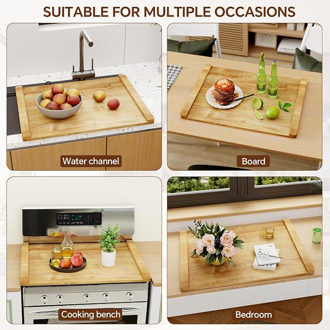 Noodle Board - Stove Top Cover for Electric, Gas, Wooden Stove - Decorative Rustic Kitchen Serving Tray, 30'' * 22'', Bright Wood