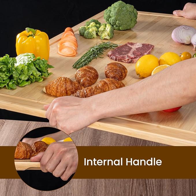 36"x24" Bamboo Cutting Board - 4XL Extra Large Butcher Block with Non-Slip Juice Groove & Handle, Multi-Functional Stove Cover/Charcuterie Board for Kitchen, BBQ, RV (1.25" Thick, Natural)