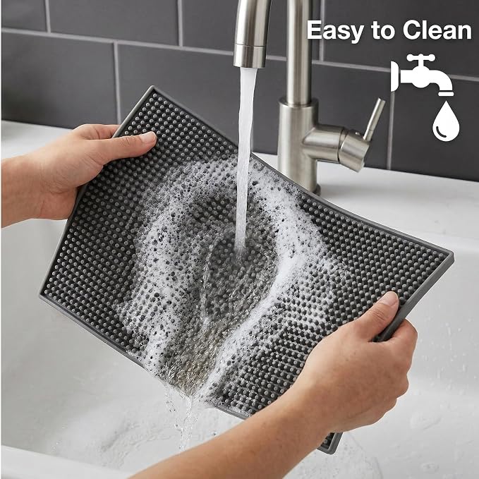 Tebery 3 Pack Rubber Bar Mat 18 x 12, Thick Durable and Stylish Bar Service Spill Mat, Non Slip Non-Toxic Grey Service Mat for Coffee, Bars, Restaurants Counter Top