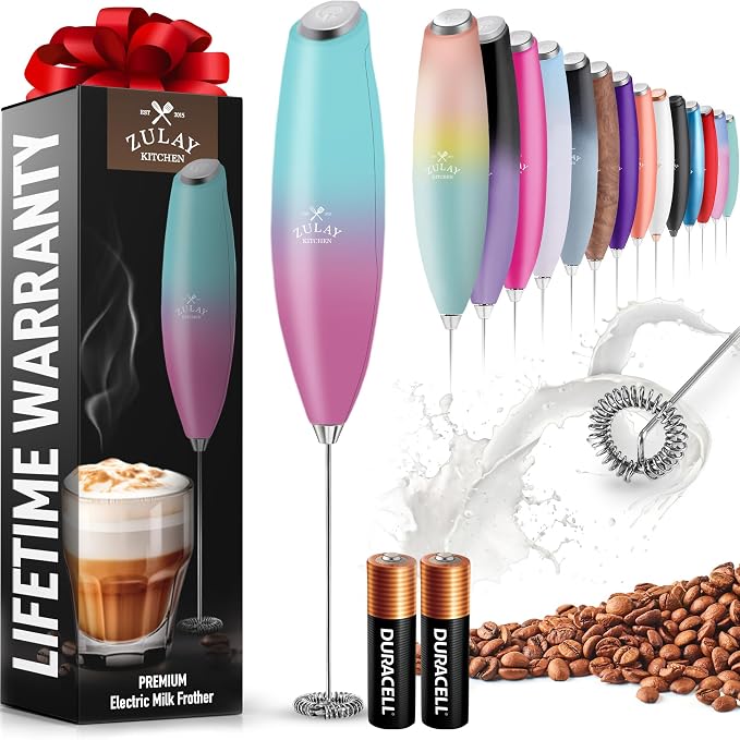 Zulay Powerful Milk Frother for Coffee with Upgraded Titanium Motor - Handheld Electric Whisk, Milk Foamer, Mini Mixer & Coffee Blender for Frappe, Latte, Matcha, No Stand - Fade Teal