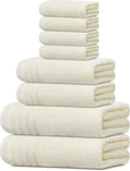 8 Piece Towel Set, 2 XL Bath, 2 Hand, 4 Washcloth, Cream | 100% Cotton, Lighter Weight, Quicker to Dry, Super Absorbent, Perfect for Bathroom