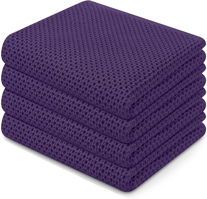 Homaxy 100% Cotton Waffle Weave Kitchen Dish Towels 4-Pack, Eggplant | 13 x 28 Inches, Ultra Soft Absorbent Dish Towels, Quick Drying Cleaning Towels