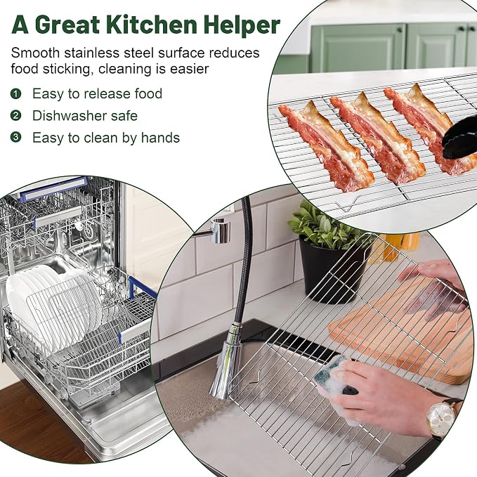 TeamFar Cooling Rack, 15.3” x 11.1” Stainless Steel Wire Baking Rack, 2PCS | for Cooking Roasting Grilling, Fit for Oven Pan, Oven & Dishwasher Safe, Non-toxic & Heavy-Duty