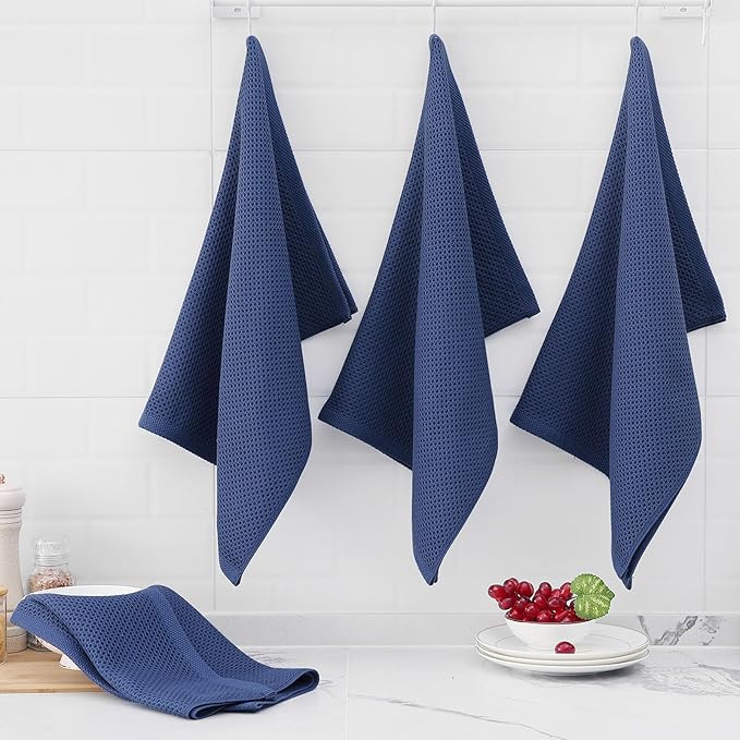 Homaxy 100% Cotton Oversized Waffle Weave Kitchen Towels 8-Pack, Navy Blue | 20 x 28 Inches, Ultra Soft Absorbent Dish Towels, Quick Drying Large Cleaning Towels