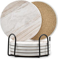6Pcs Absorbent Coasters Set with Holder,Ceramic Drink Coaster,4 in（A1） | Marble Style Ceramic Drink Coaster,Suitable for Kinds of Cups,Modern Style Coaster for Coffee Table
