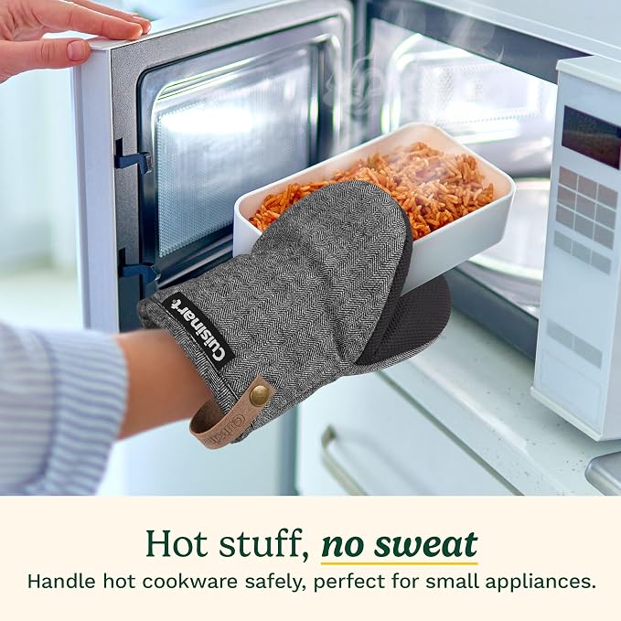 Cuisinart Heritage Mini Oven Mitts, 2-Pack, Neoprene, Heat Resistant 350F | Cotton-lined, non-slip neoprene palm, ambidextrous design, leather hang loop, ideal for smaller hands and everyday cooking