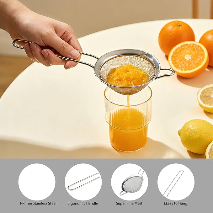4PCS Fine Mesh Strainer, Mituer Stainless Steel Small Tea Cocktail Drink Strainers for Kitchen and Bar