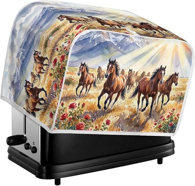 4 Slice Toaster Cover Horse Mountain Print Bread Maker Machine Covers Washable Microwave Oven Cover for Kitchen