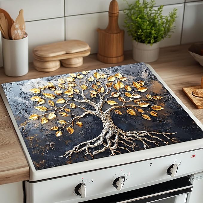 HOMETITUTE Stove Top Cover 28x20 Golden Tree Design Heat Resistant Mat