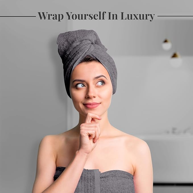 8 Piece Towel Set, 2 XL Bath, 2 Hand, 4 Washcloth, Dark Grey | 100% Cotton, Lighter Weight, Quicker to Dry, Super Absorbent, Perfect for Bathroom