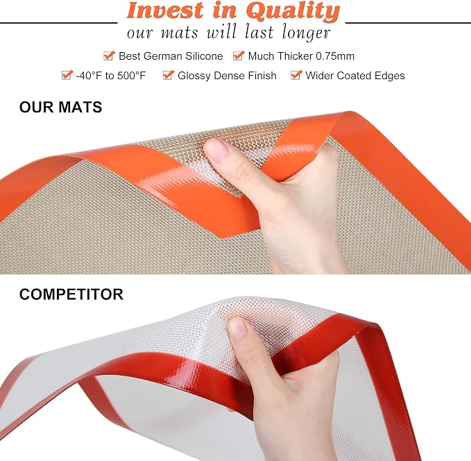 Best German Silicone Baking Mats, Counter Mat - 9x13 inch, Set of 2 | Non Slip Silicone Baking Sheet, Non Stick Reusable, BPA Free, PFOA Free, Non-toxic, Dishwasher Safe
