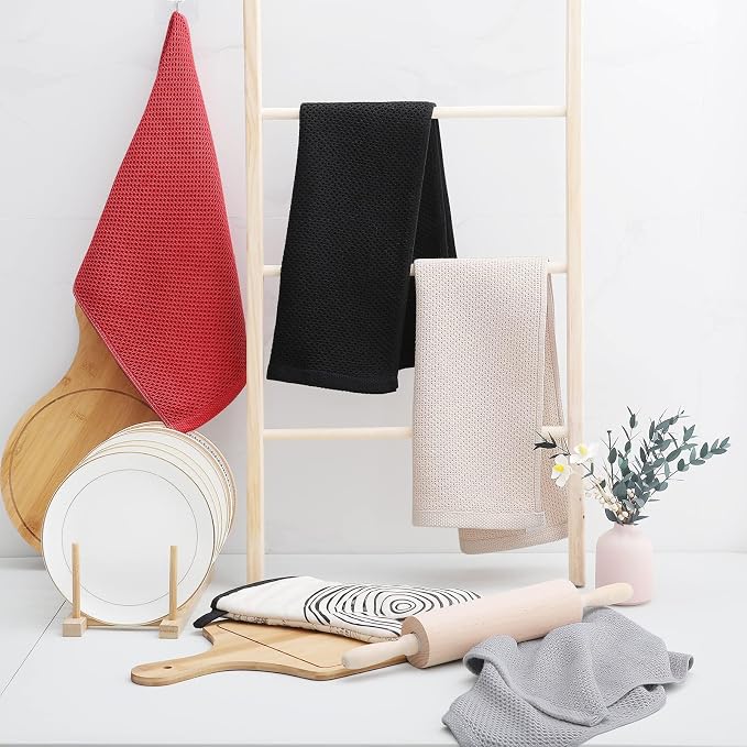 Homaxy 100% Cotton Waffle Weave Kitchen Dish Towels 6-Pack, Brick Red | 13 x 28 Inches, Ultra Soft Absorbent Dish Towels, Quick Drying Cleaning Towels