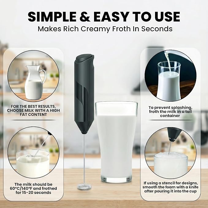 Milk Frother Handheld, Coffee Frother Wand, Mini Drink Mixer Wand | Electric whisk frother for protein powder; coffee mixer wand; hand frother; coffee frother handheld; coffee whisk frother