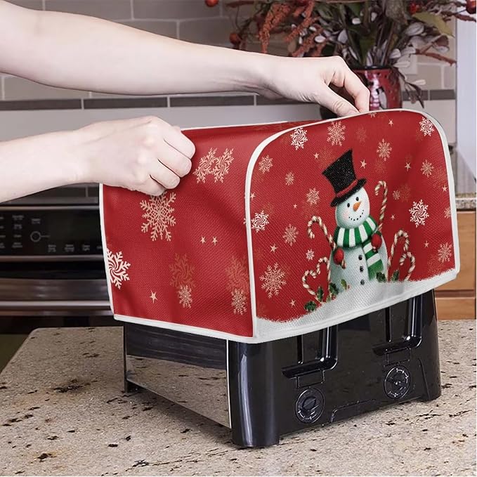Christmas Toaster Cover 2 Slice Dustproof Toaster Bread Maker Cover Small Kitchen Appliance Fingerprint Protection Kitchen Decor, Snowman Print