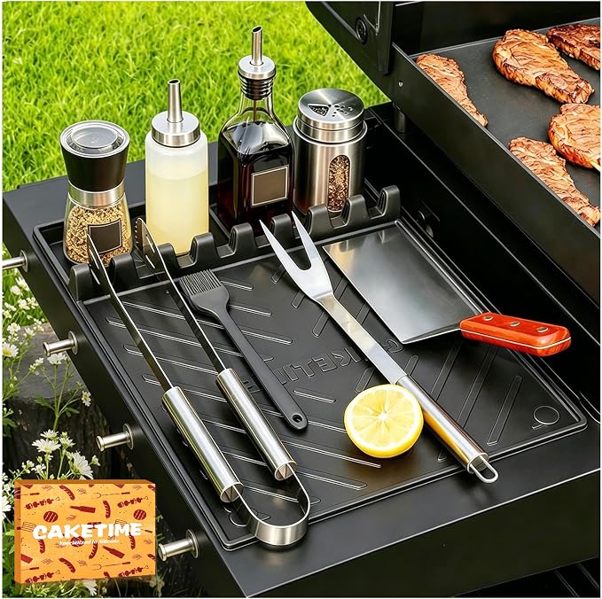 CAKETIME Silicone Grill Mats for Blackstone George Foreman Griddle Baking Cooking Kitchen Heat Resistant Camping RV Travel Essential Electric Fryer BBQ Gift Patio Park Garden Outside Summer Must Have