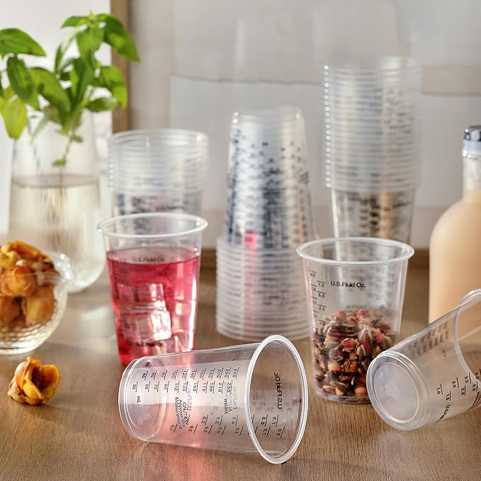 50PCS Resin Epoxy Mixing Cups, DQELFA 8oz Clear Plastic Paint Measuring Cups with 50pcs Wooden Stirring Sticks for Epoxy Resins, Mixing Paint, Pigments, Resins