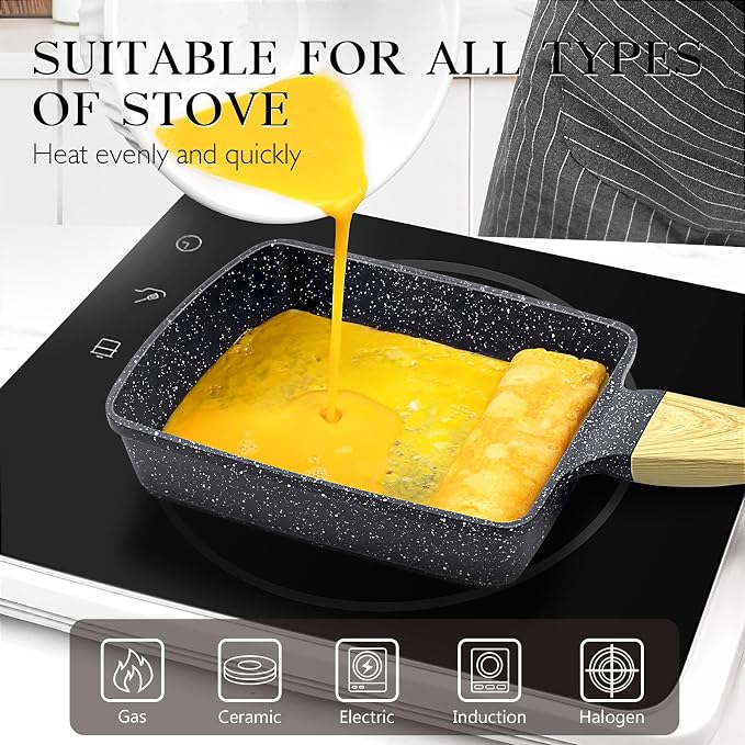 GiPP Tamagoyaki Egg Pan - 5" x 7" Japanese Omelette Pans, Non Stick Frying Pan with Heat-Resistant Handle, Healthy Grey Granite Cookware, Compatible with All Stovetops, PFOS PFOA Free