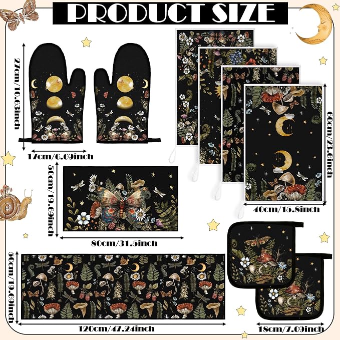 Fourluoo 10 Pcs Kitchen Dish Towels Rugs Oven Mitts and Pot Holders Set Farmhouse Kitchen Decor Set for Women Mom Daughter Gift Cooking Baking Grilling(Rustic Color,Rustic Bohemia)